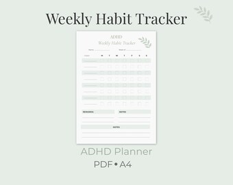ADHD Weekly Habit Tracker Printable | Minimal A4 Planner (PDF Download)