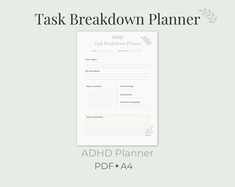 ADHD Task Breakdown Planner Printable | Simple Task Planning | Overcome Overwhelm | Undated A4 Instant Download
