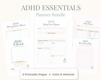 ADHD Essentials Planner Bundle | Calm Daily, Focus & Brain Dump Printables