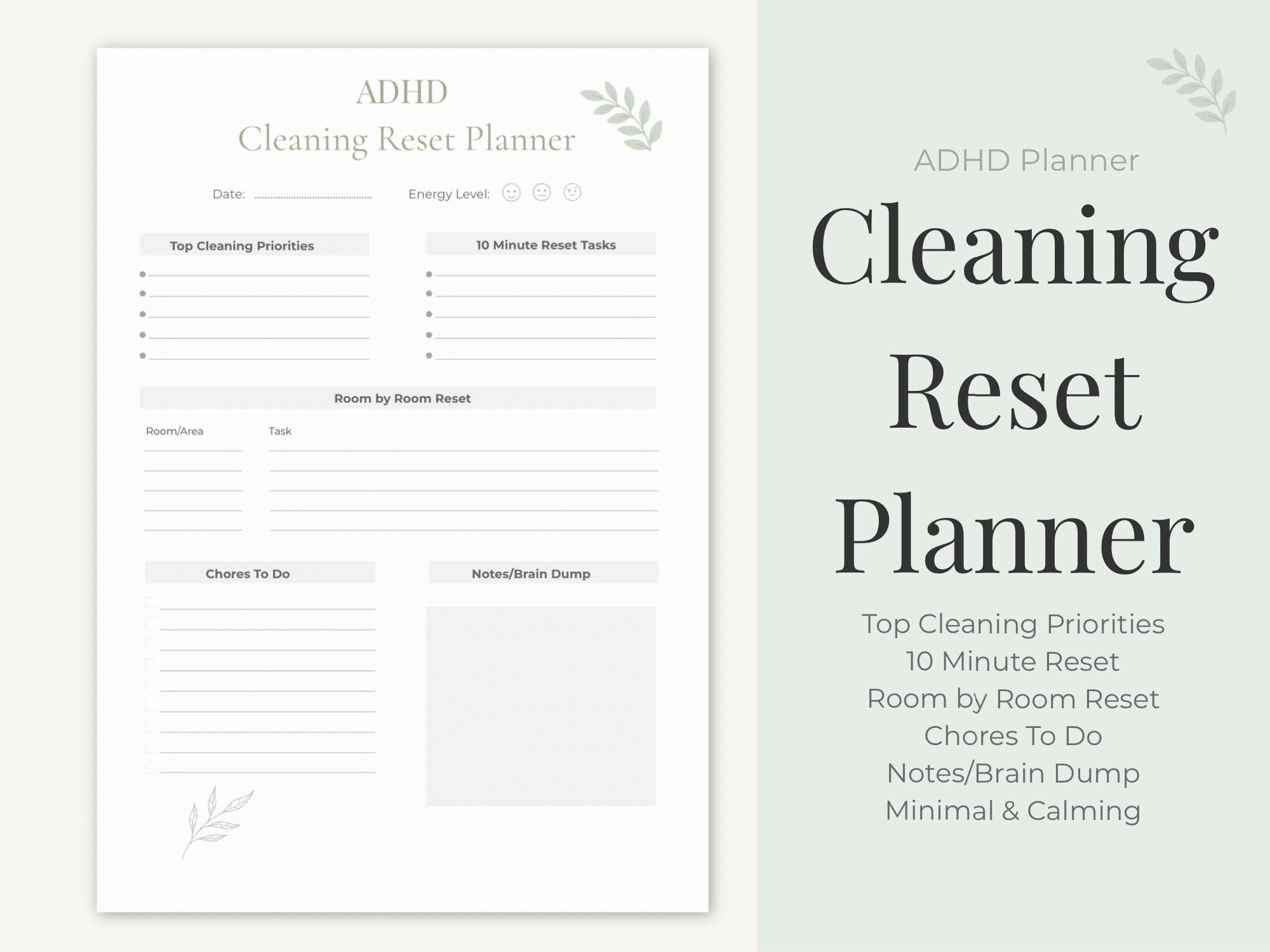 ADHD Cleaning Reset Planner Printable | Simple Cleaning Checklist