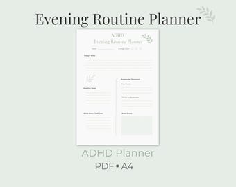 ADHD Evening Routine Planner Printable | Minimalist Checklist PDF (A4 Instant Download)