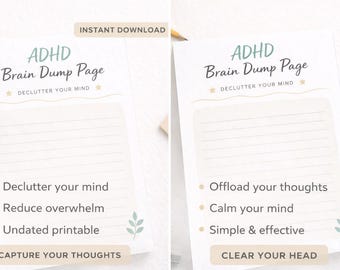 ADHD Brain Dump Printable | Clear Your Mind | Simple ADHD Planning | Instant Download