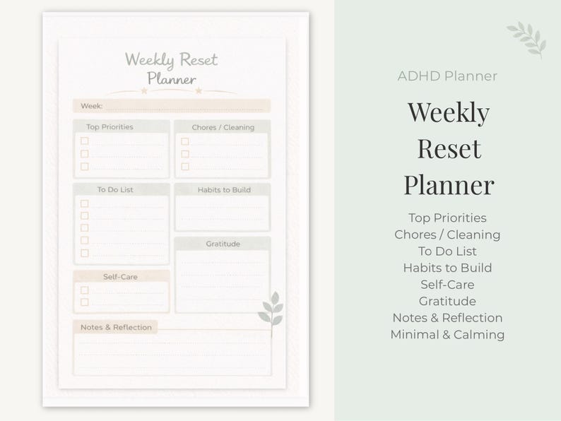 Weekly Reset Planner Printable | ADHD Weekly Planner | Sunday Reset Checklist | Minimal Planner PDF image 2