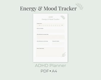 Energy & Mood Tracker Printable | ADHD Mood Tracker | Daily Energy Tracker | Mental Health Tracker PDF
