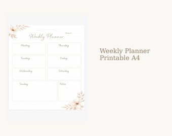 Neutral Floral Weekly Planner Printable | A4 Undated (PDF)