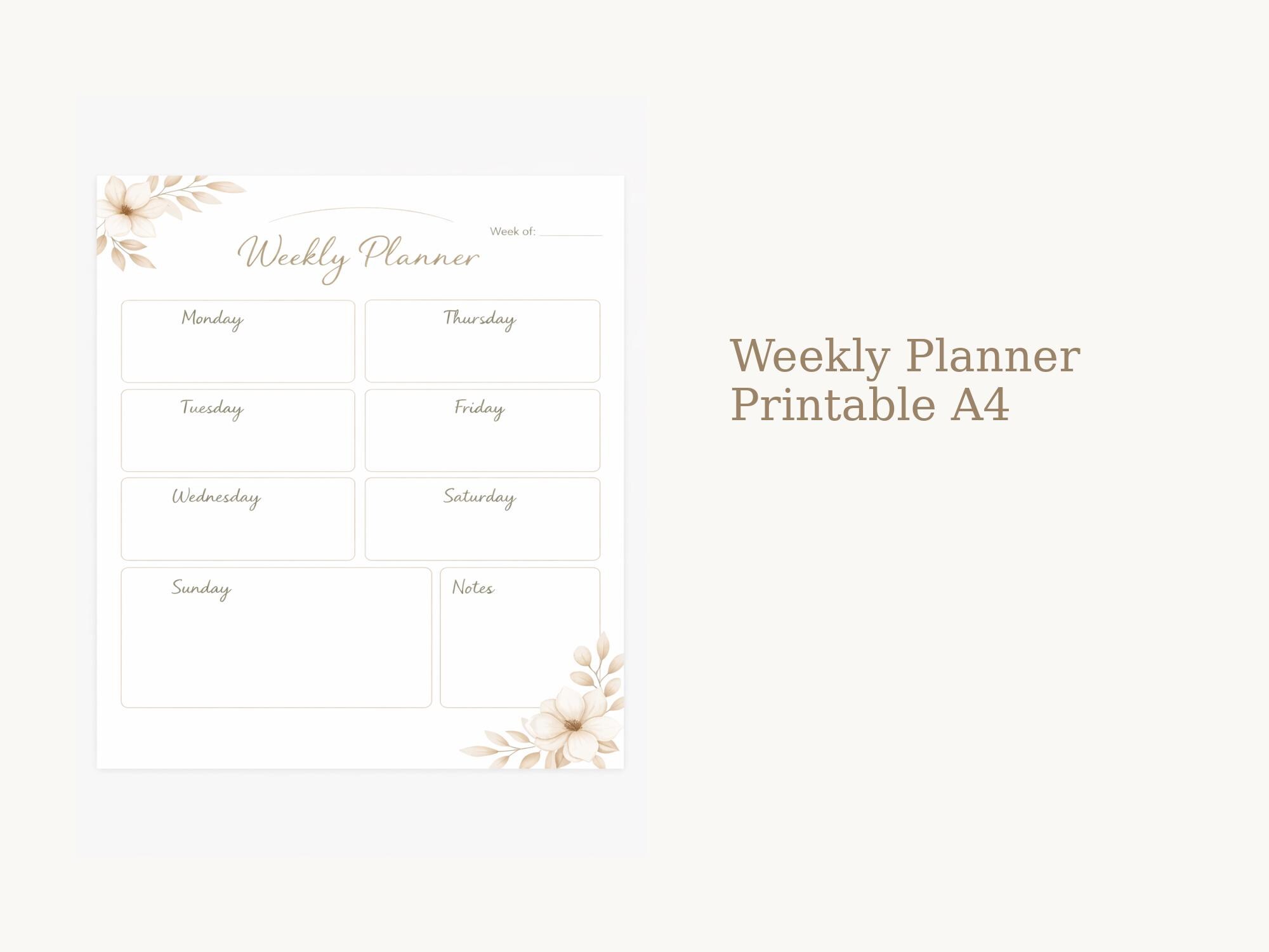 Neutral Floral Weekly Planner Printable | A4 Undated (PDF) - Etsy