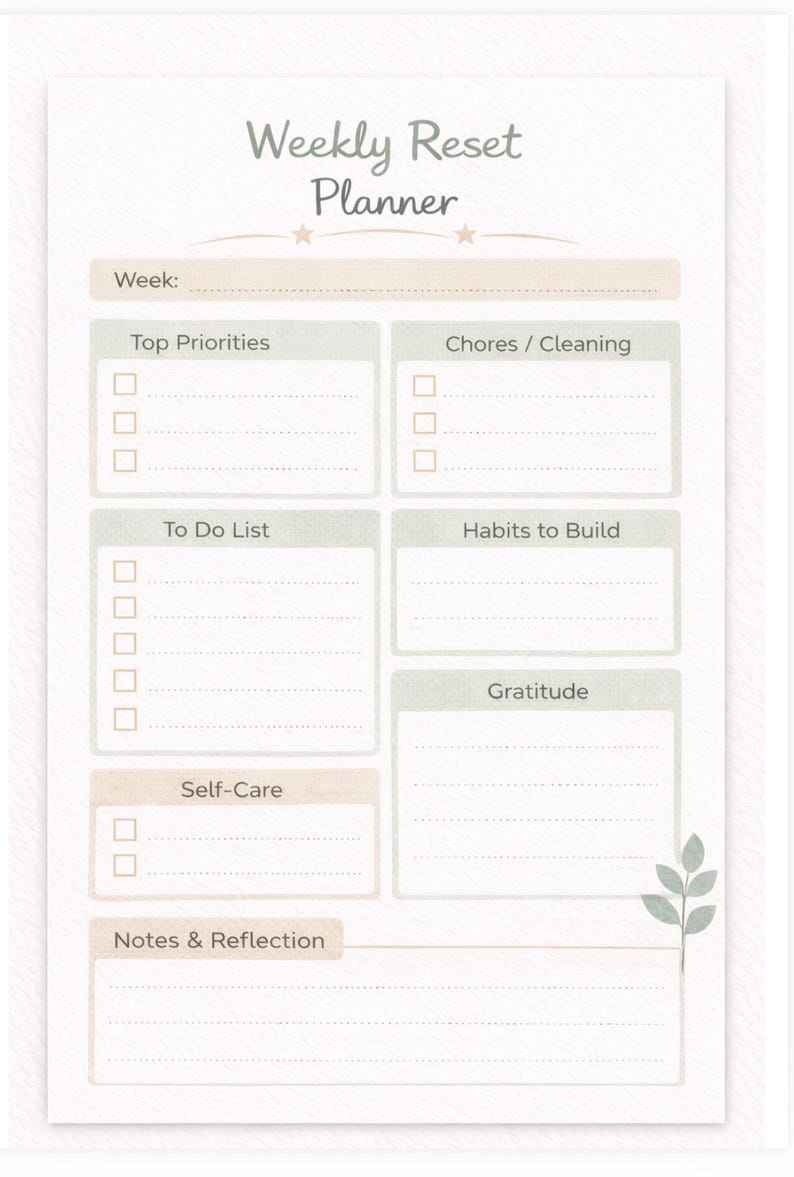 Weekly Reset Planner Printable | ADHD Weekly Planner | Sunday Reset Checklist | Minimal Planner PDF image 4
