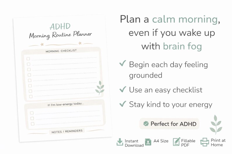 ADHD Morning Routine Planner Printable | Calm Start Checklist | Undated ...