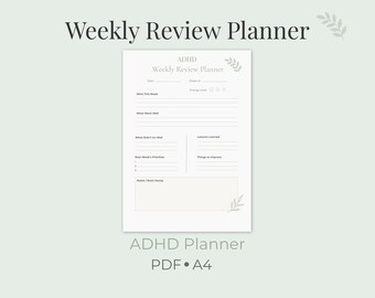 ADHD Weekly Review Planner | Reflection, Reset, Priorities (A4 PDF)