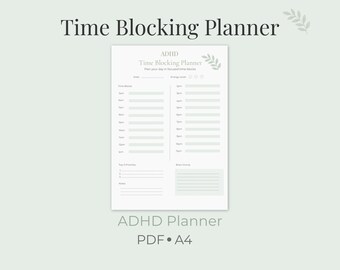 ADHD Time Blocking Planner Printable | Daily Schedule, Productivity PDF (A4 Instant Download)
