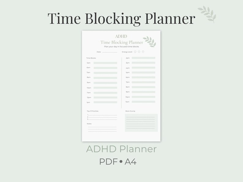 ADHD Time Blocking Planner Printable | Daily Schedule, Productivity PDF ...