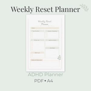 Weekly Reset Planner Printable | ADHD Weekly Planner | Sunday Reset Checklist | Minimal Planner PDF image 1