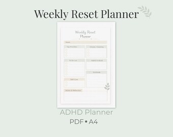 Weekly Reset Planner Printable | ADHD Weekly Planner | Sunday Reset Checklist | Minimal Planner PDF