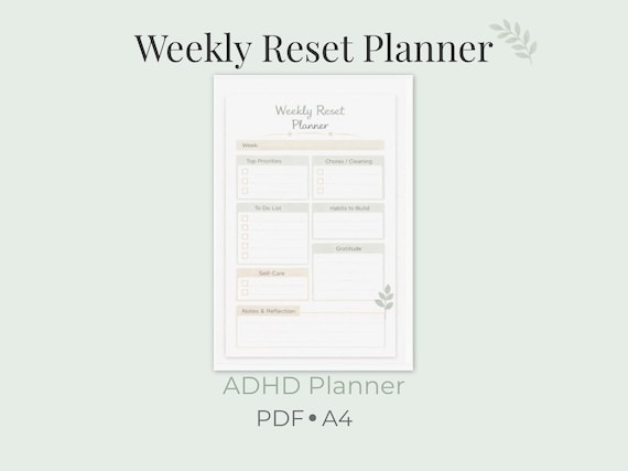 ADHD Weekly Reset Planner | Minimalist PDF Checklist (A4)