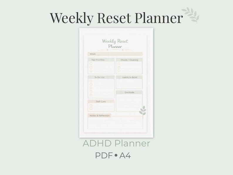 Weekly Reset Planner Printable | ADHD Weekly Planner | Sunday Reset Checklist | Minimal Planner PDF image 1