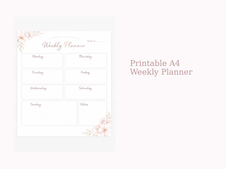 Blush Floral Weekly Planner Printable | A4 Undated (PDF) - Etsy
