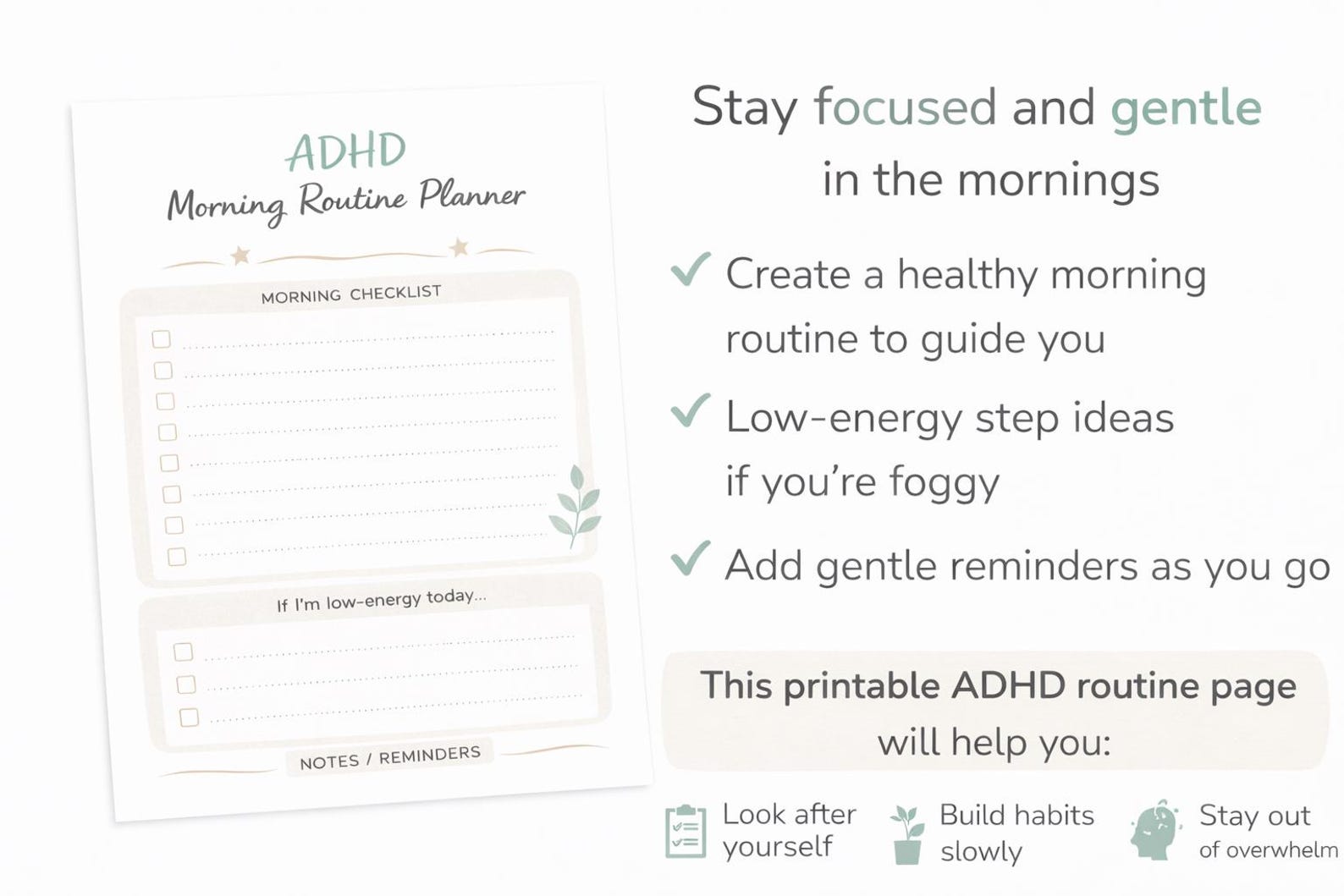 ADHD Morning Routine Planner Printable | Calm Start Checklist | Undated ...