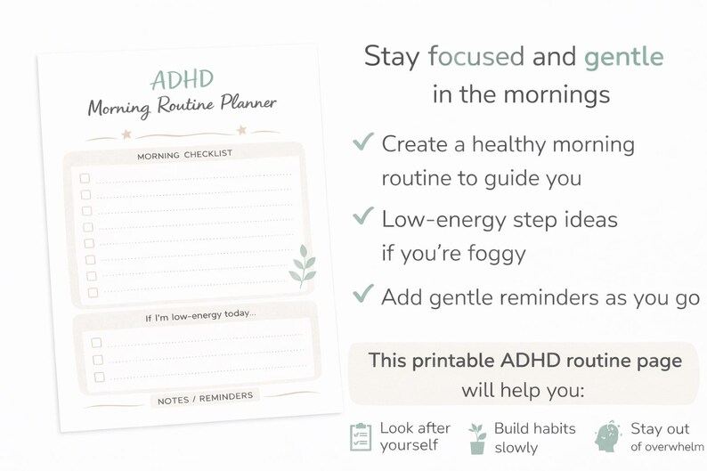 ADHD Morning Routine Planner Printable | Calm Start Checklist | Undated ...