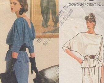 80s Very Easy Vogue Dress Pattern 1402 Dolman Sleeve Evening Top and Skirt in 2 Lengths Bellville Sassoon Bust 34 or Bust 36