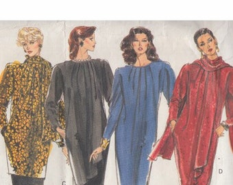 80s Vogue 2402 Easy Dress, Tunic, Skirt and Scarf Bust 38 to 40 Tapered Dress / Pleated Overlay/ Pleated Neck Vintage Sewing Pattern