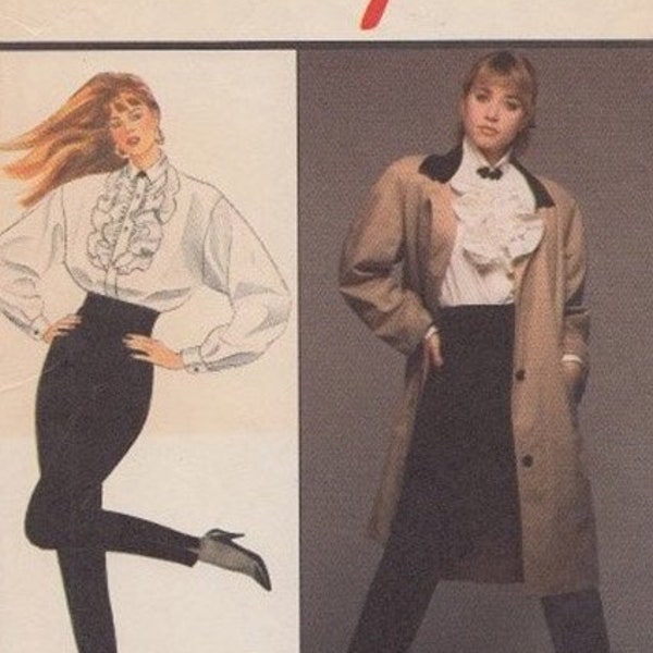 Womens Vintage 1980s High Waist Pants, Blouse and Coat Style Sewing Pattern 4815 Ozbek Size 14 Bust 36 Flamenco Pants Front Ruffle Top
