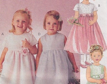 Girls Raised Waist Gathered Dress McCalls 2588 Toddler Size 2-3-4 Short Sleeve or Sleeveless /  Childrens Vintage Sewing Pattern