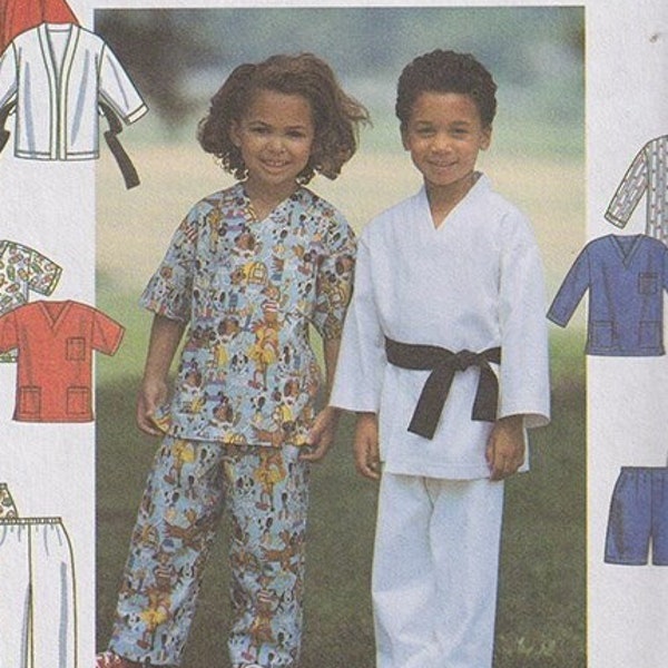 Childrens Robe, Pants or Shorts and Top Simplicity 8438 Size 5 6 7 8 Vintage 90s Sewing Pattern Uncut OOP Karate Costume // Pajamas //