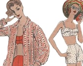 Auf Verkauf Frauen 50er Jahre Badeanzug Schnittmuster Büste 32 Vogue 8867 hohe Taille Shorts geformte BH-Top & über Bluse vertuschen 2 Stück Beachwear