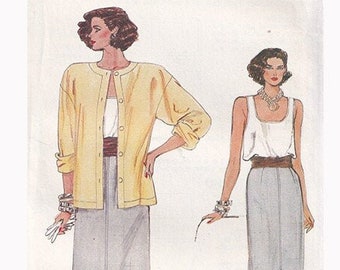 80s Very Easy Jacket, Midi Skirt and Top Vogue 9021 Size 8 -12 Dropped Shoulders / Modest / Straight Skirt / Loose Fit /Uncut Sewing Pattern