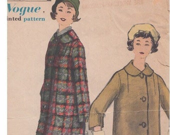 1950s Vogue Coat Pattern 1627 Size 10 High Button Closing - Sleeve Variations - Vintage Sewing Pattern ON SALE