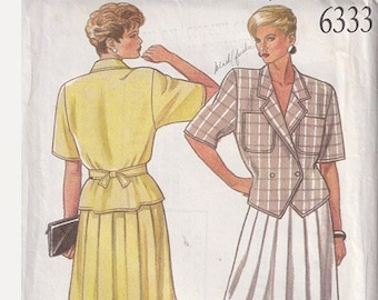 Vintage Sewing Pattern 90s Pleated Skirt and Top with Shaped Hem New Look 6333 Sizes 8 to 18 Bust 31.5 to 40 Uncut OOP FF Pattern