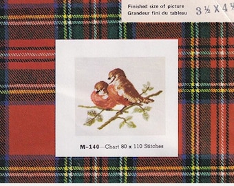 1950s Petit Point Kit Jean McIntosh M-140 English Robins // Cotton Thread // Chart // Silk Screen Mesh // 2 Birds on a Branch