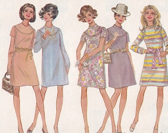 On Sale! 60s Shift Dress Pattern Butterick 5243 Size 14 Bust 36 Sleeve Options / Curved Yoke / Gathers /Round Yoke Vintage Sewing Pattern