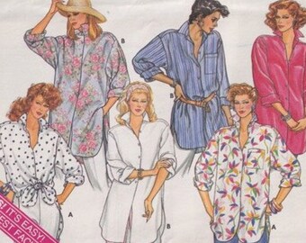 80s Butterick 3315 Easy Loose Fitting Shirt Pattern Size 8 to 22 Bust 31.5 to 44 Dropped Shoulders, Back Pleat Uncut Vintage Sewing Pattern