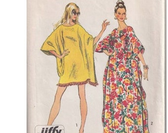 1970s Easy to Sew Retro Caftan in 2 Lengths Simplicity 5628 Fits Small to Extra Large / Side Openings / Optional Novelty Trim