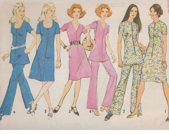 70s Easy Dress or Tunic and Pants Simplicity 9859 Size 18 Bust 40 Neckline Variations Full Figure Separates Vintage Sewing Pattern