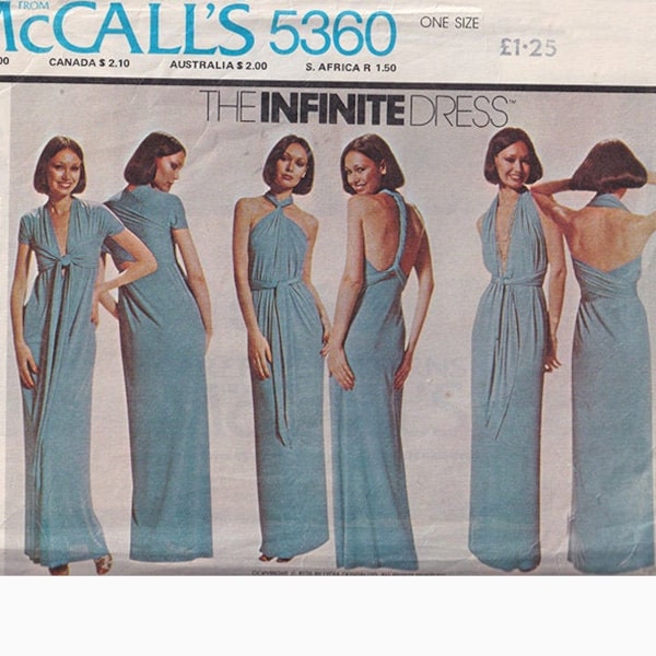 Vintage Sewing Pattern 70s Dress McCalls 5360 One Size Fits All Infinite Dress by Lydia Design Can be Worn 13 Ways Plus Your Own Version