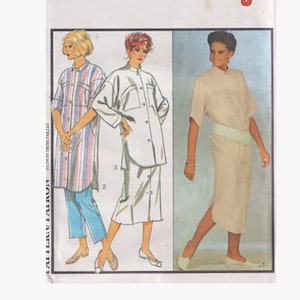May include: A vintage sewing pattern labelled "Style" with the number 4571. The pattern shows illustrations of three outfits: a long shirt with trousers, a skirt suit, and a dress. The size range is 14, 16, and 18.