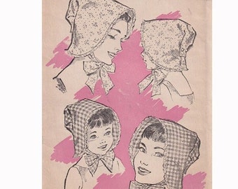 On Sale Easy to Sew Centennial Bonnets 40s Advance Sewing Pattern 716 / Mother and Daughter/ Opens Flat / Button Back / Tie Closing