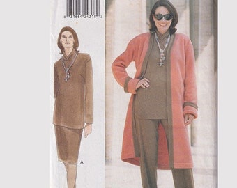 Vogue 9554 Vintage 90s Sewing Pattern Easy, Loose Fit Duster, Top, Skirt and Pants Size 14 16 18 Bust 36 38 40 Contrast Bands Back Buttons