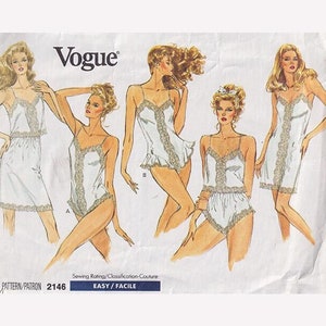 Vintage Vogue Lingerie Pattern 2146 Size 6 to 14 Easy to Sew 1980s Teddy, Camisole, Full Slip, Tap Panties, Half Slip