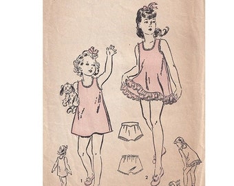 1940s Slip and Panties Pattern Advance 2932 Girls Size 6 // Flared Dress or Slip // Optional Ruffle // Childrens Vintage Sewing Pattern
