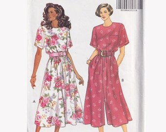 1990s Easy Culotte Dress and Dress Pattern Butterick 5360 Size 18-20-22 Round Neck, Short Sleeves, Midi Length, Pockets, Loose Fit OOP FF