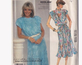 80s Easy Dress Pattern McCalls 2547 Size 14 Nolan Miller Pullover Sleeveless Dress in 2 Lengths Front Shoulder Pleats / Extended Shoulders