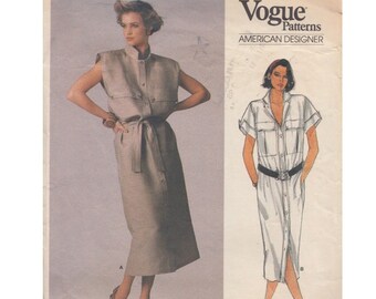 80s Vogue Designer Dress Pattern 1556 Bust 32.5 Blassport / Button Front / Standing Collar/ Oversized Pockets Vintage Sewing Pattern