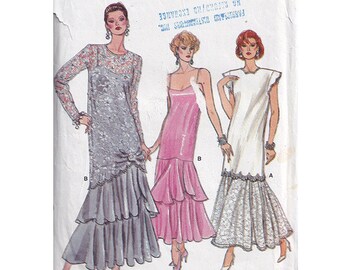 80s Tunic and Dress Vogue 9782 Size 8-12 Drop Waist / Flared Layered Skirt / Spaghetti Straps Vintage Sewing Pattern