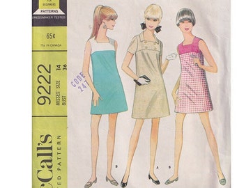 60s Easy to Sew Dress in 2 Styles McCalls 9222 Size 14 Bust 36 High Yoke / Square Neckline / Mod Dress Vintage Sewing Pattern