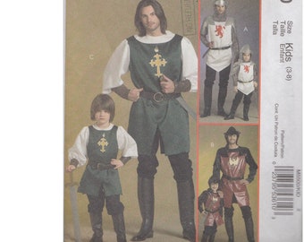 Kids Knight Prince and Samurai Costume Uncut McCalls Sewing Pattern 5500 Size 3 to 8 Tunic Lined Helmet Shoulder Armour