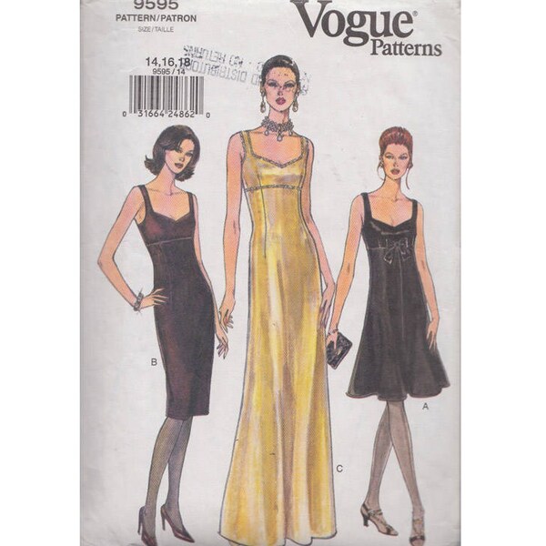 Vogue 9595 Plus Size Dress in 2 Lengths Bust 36-40 Straight or Flared/Low Neckline/High Waist/Décolletage/  Evening Dress/ Cocktail Dress