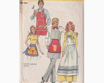 70s Mens and Womens Set of Aprons with Transfers Simplicity 5097 One Size Vintage Sewing Pattern